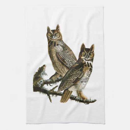 Great Horned Owl John Audubon Birds of America Theedoek (Verticaal)