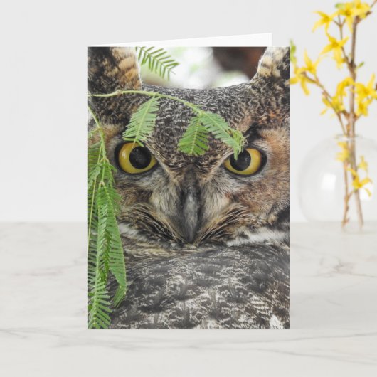 Great Horned Owl Notecard Kaart (Gele Bloem)