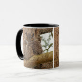 Great Horned Owl Raptor in Douglas Fir Mok (Voorkant links)