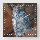 Great Horned Owl Square Clock Vierkante Klok (Voorkant)