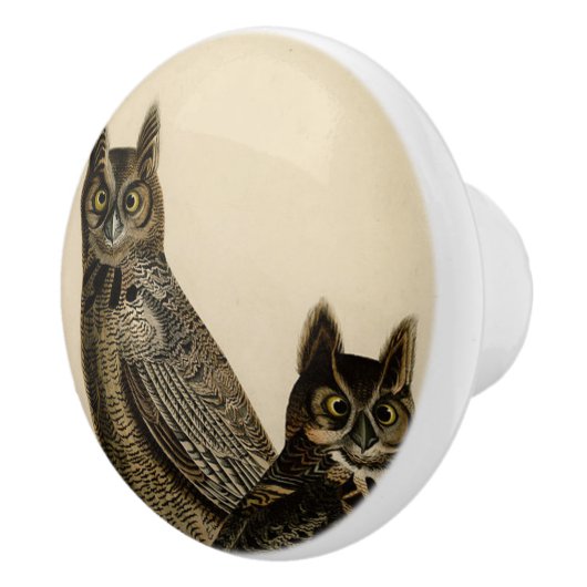 Great Horned Owls (J.J. Audubon) Keramische Knop (Rechts)