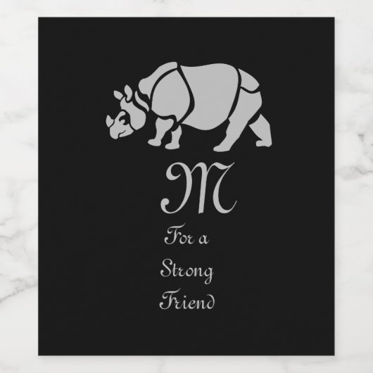 Great Indian Rhinoceros The Unicorn Rhino Monogram Wijn Etiket (Enkel label)