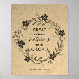 GREAT IS UW FAITHFULNESS Floral Rustial Christelij Poster