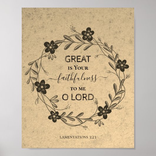 GREAT IS UW FAITHFULNESS Floral Rustial Christelij Poster (Voorkant)