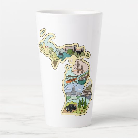 Great Lake State Michigan Vintage Illustrated Map Latte Mok (Voorkant)