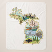 Great Lake State Michigan Vintage Illustrated Map Sherpa Deken (Voorkant)
