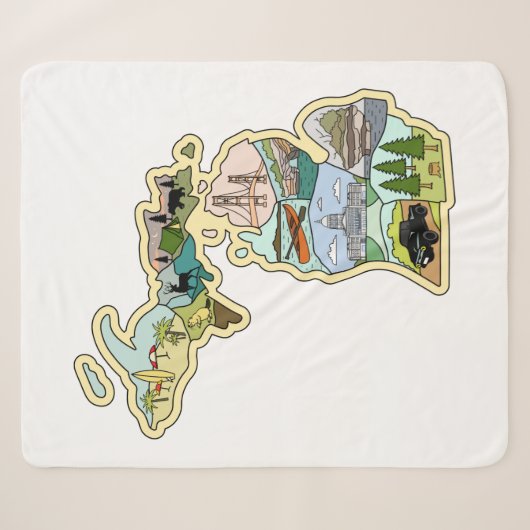 Great Lake State Michigan Vintage Illustrated Map Sherpa Deken (Voorkant (horizontaal))