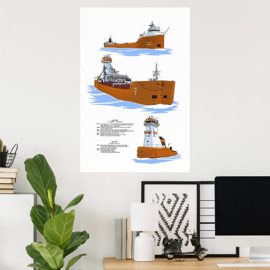 Great Lakes barge Pathfinder Poster (Thuiskantoor)