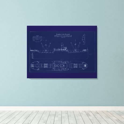Great Lakes Freighter Lake Fernando Blueprint Canvas Afdruk (Insitu (Houten vloer))