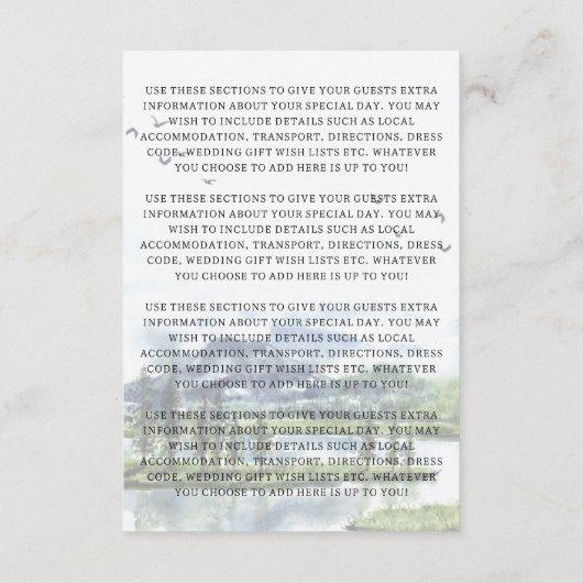 Great Lakes Guest Information Kaart (Achterkant)