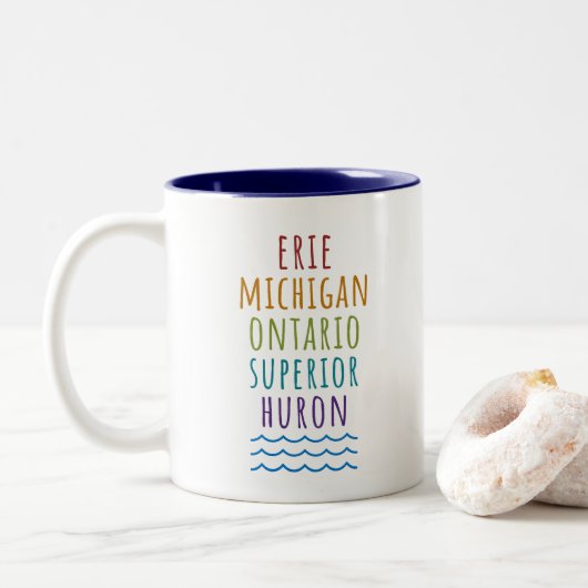 Great Lakes Mitten State Michigan Coffee Mug Tweekleurige Koffiemok (Met donut)