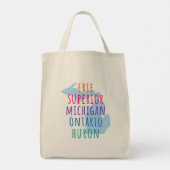 Great Lakes Simple Text Mitten State Boodschaptas Tote Bag (Achterkant)