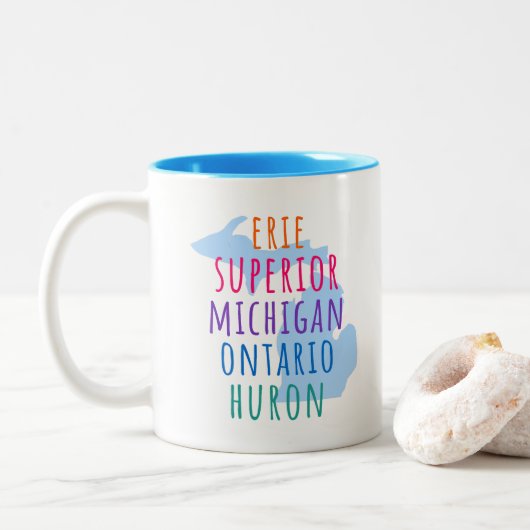 Great Lakes Simple Text Mitten State Coffee Mug Tweekleurige Koffiemok (Met donut)