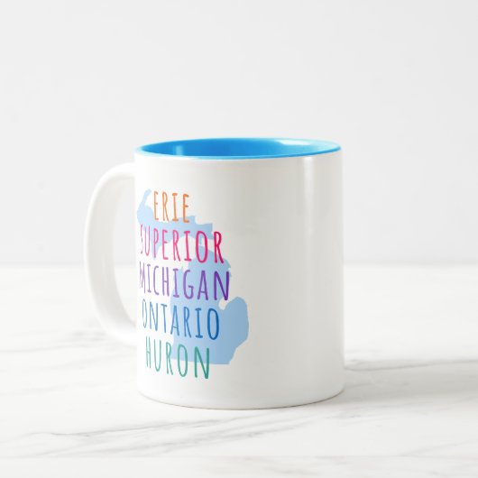 Great Lakes Simple Text Mitten State Coffee Mug Tweekleurige Koffiemok (Voorkant links)