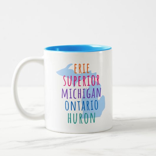 Great Lakes Simple Text Mitten State Coffee Mug Tweekleurige Koffiemok (Links)