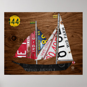 Great Lakes State Sailboat Recycled License Bord Poster