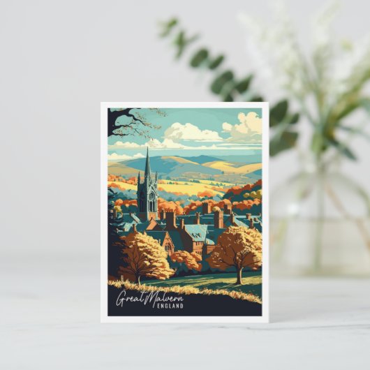 Great Malvern Engeland vintage reisillustratie Briefkaart (Staand voorkant)