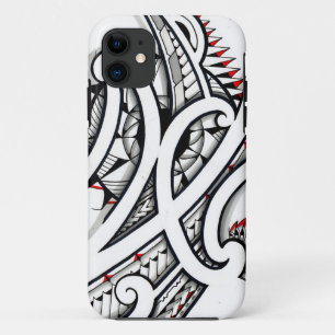 Great Maori tribal tattoo design met rode vormen iPhone 11 Hoesje