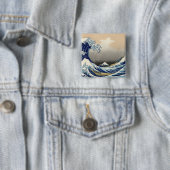 Great Nautical Kanagawa Wave of Mt. Fuji Japan, ma Vierkante Button 5,1 Cm (In situ)
