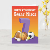 Great Niece 7th Birthday Sports Balls Kaart (Gele Bloem)