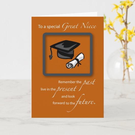 Great Niece Afstuderen Gefeliciteerd Burnt Orang Kaart (Gele Bloem)