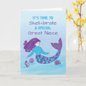 Great Niece Birthday Sparkly look Mermaid Kaart (Gele Bloem)