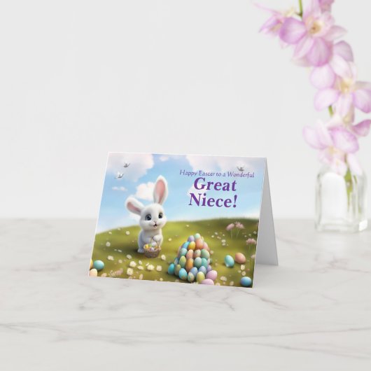Great Niece Easter with Fluffy Easter Bunny  Kaart (Orchidee)