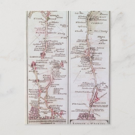 Great North Road uit Londen, 1 juli 1790 Briefkaart (Voorkant)