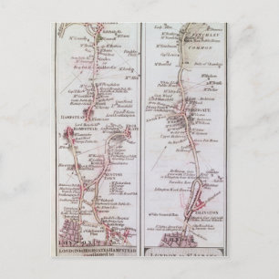 Great North Road uit Londen, 1 juli 1790 Briefkaart