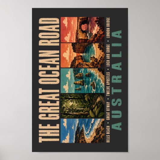 Great Ocean Road Australia Landmarks Illustration Poster (Voorkant)