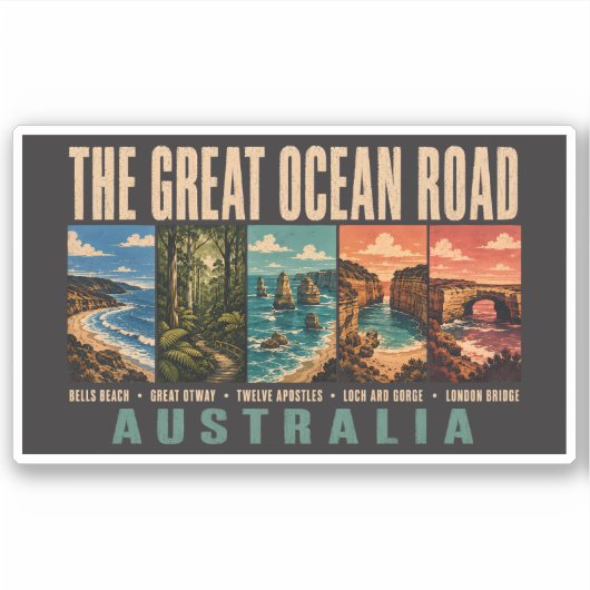 Great Ocean Road Australia Landmarks Illustration Sticker (Voorkant)