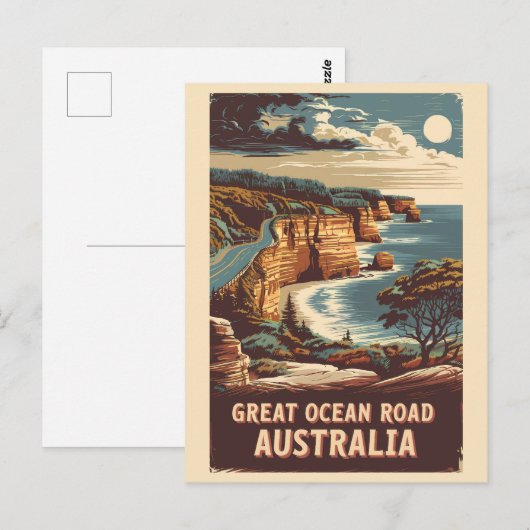 Great Ocean Road Australië Illustratie Reizen Kuns Briefkaart (Voorkant / Achterkant)