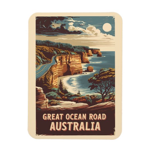 Great Ocean Road Australië Illustratie Reizen Kuns Magneet (Verticaal)