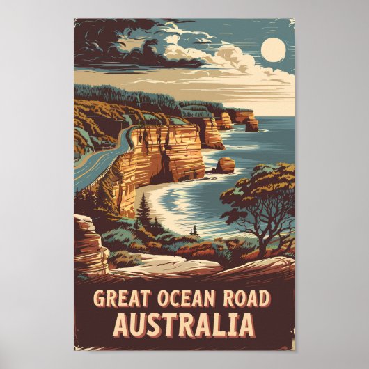 Great Ocean Road Australië Illustratie Reizen Kuns Poster (Voorkant)