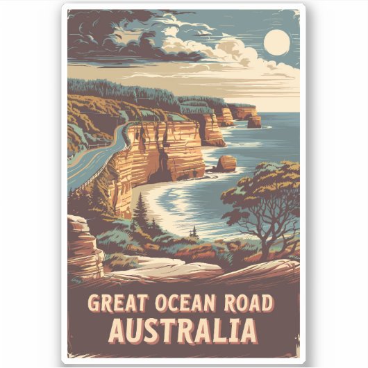 Great Ocean Road Australië Illustratie Reizen Kuns Sticker (Voorkant)