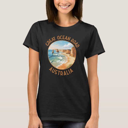 Great Ocean Road Australië Noodcirkel Retro T-shirt (Voorkant)