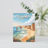 Great Ocean Road Australië Reiskunst Vintage Briefkaart (Staand voorkant)