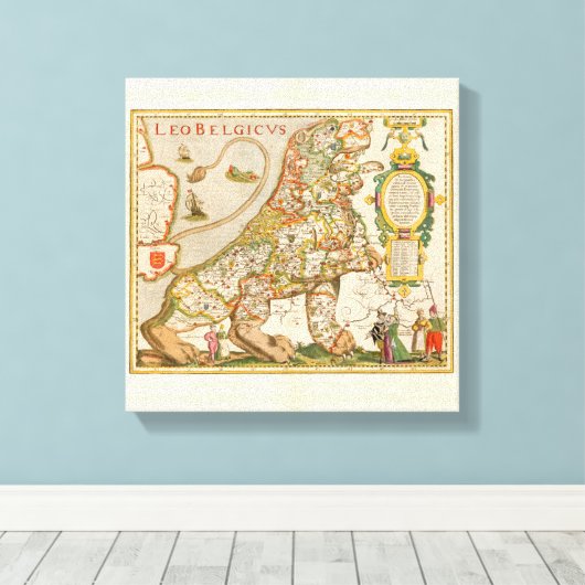 Great Old Map of Belgium (Year 1617) Canvas Afdruk (Insitu (Houten vloer))