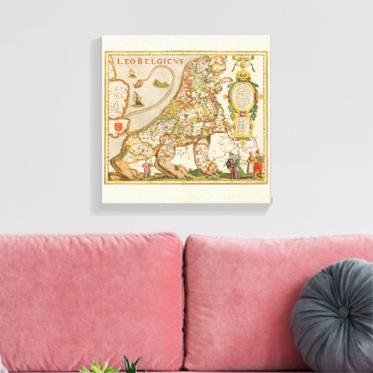 Great Old Map of Belgium (Year 1617) Canvas Afdruk (Insitu (Woonkamer))