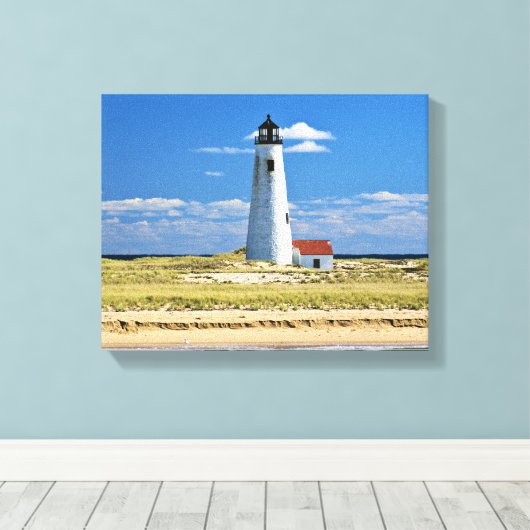 Great Point Lighthouse Nantucket MA Wrapped Canvas Afdruk (Insitu (Houten vloer))