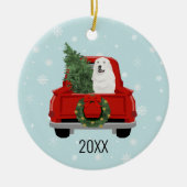 Great Pyreneeën met kerstrood vrachtwagen Keramisch Ornament (Voorkant)