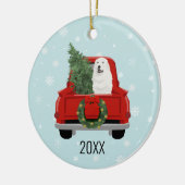 Great Pyreneeën met kerstrood vrachtwagen Keramisch Ornament (Links)