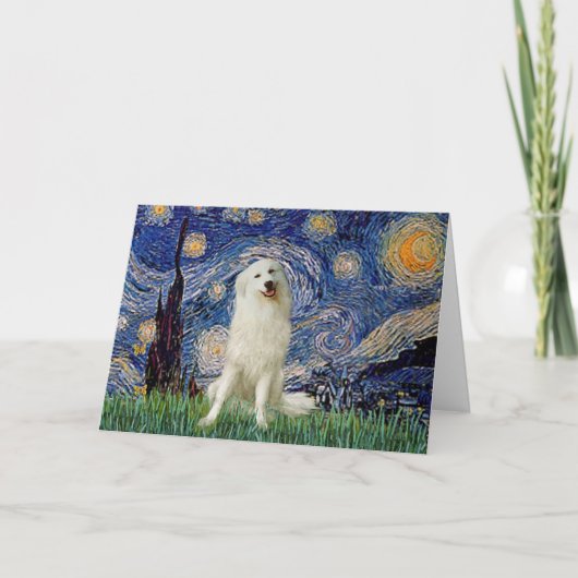 Great Pyrenees (3) in Starry Night (Van Gogh) Bedankkaart (Voorkant)