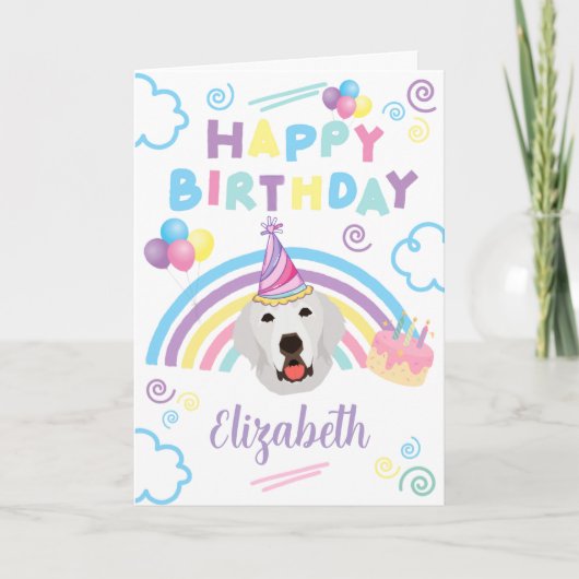 Great Pyrenees Birthday Card in White Kaart (Voorkant)