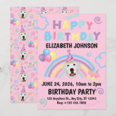 Great Pyrenees Birthday Invitation Pink Kaart (Voorkant / Achterkant)