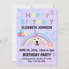 Great Pyrenees Birthday Invitation Purple Kaart