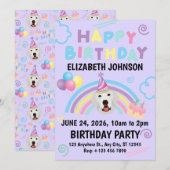 Great Pyrenees Birthday Invitation Purple Kaart (Voorkant / Achterkant)