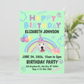Great Pyrenees Birthday Party Invitation Green Kaart (Staand voorkant)