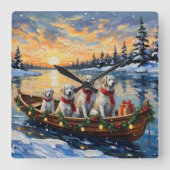 Great Pyrenees Christmas Boat Holiday Vierkante Klok (Voorkant)