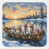 Great Pyrenees Christmas Boat Holiday Vierkante Sticker (Voorkant)